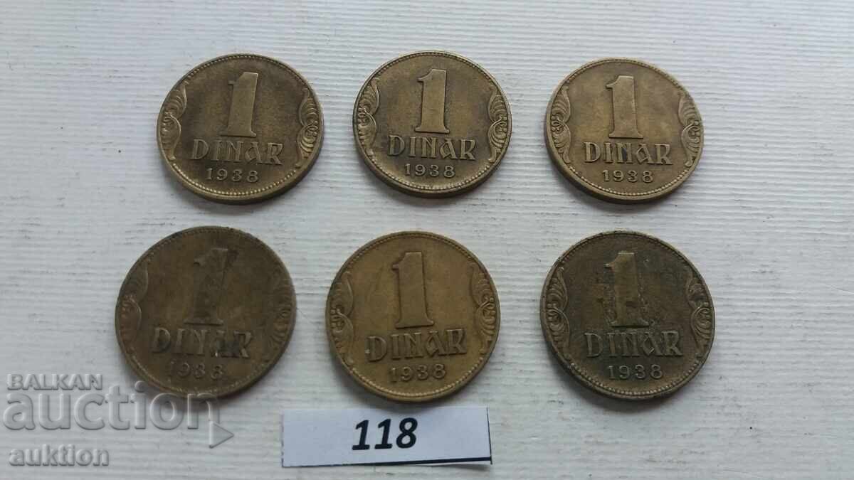 Licitație 1 dinar 1938, 6 bucăți