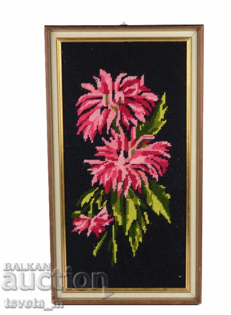 Ръчно изработен гоблен с изображение на розови хризантеми