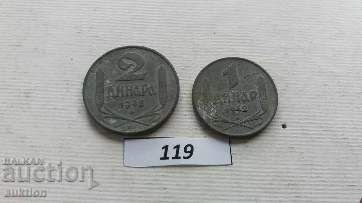 Auction  1 AND 2 DINARS 1942 - ZINC