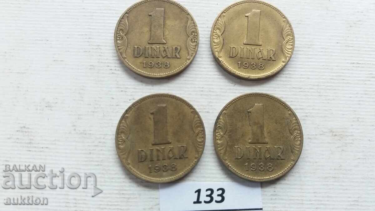 LOT DE 4 BUCĂȚI A CÂTE 1 DINAR 1938