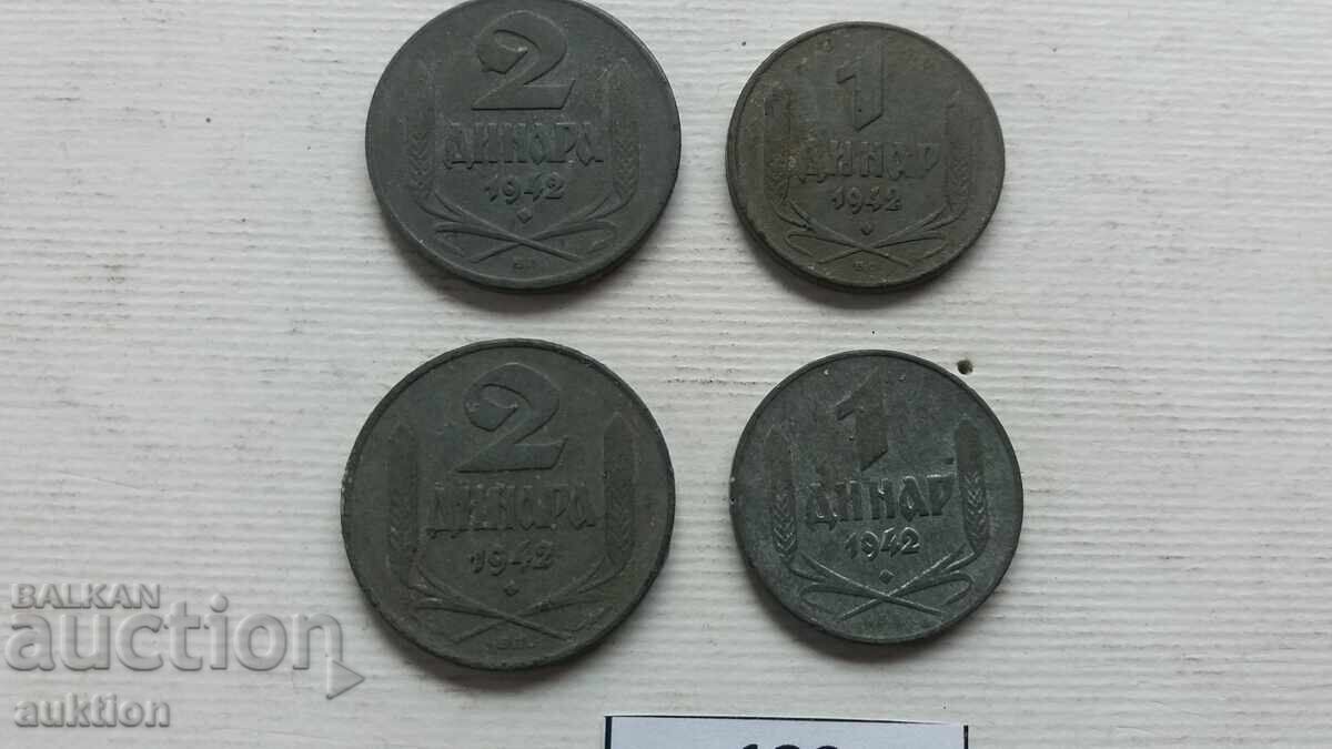 LOT DE 1 ȘI 2 DINARI DIN 1942 - ZINC 4 BUCĂȚI cu preț € 3.99 | 7.80 BGN