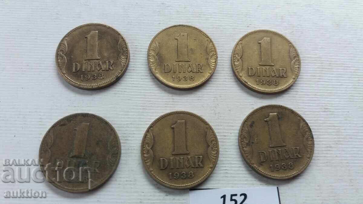 Licitație LOT DE 6 BUCĂȚI A CÂTE 1 DINAR DIN 1938
