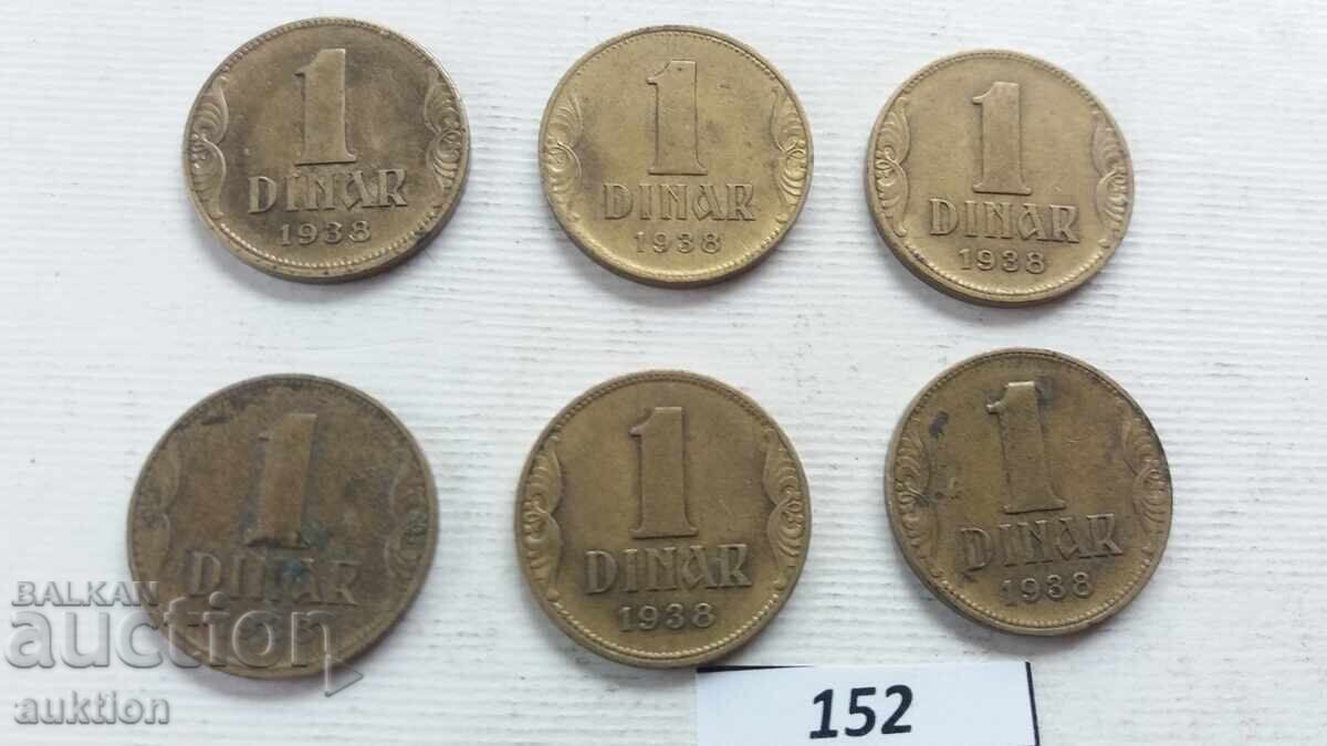 LOT DE 6 BUCĂȚI A CÂTE 1 DINAR DIN 1938