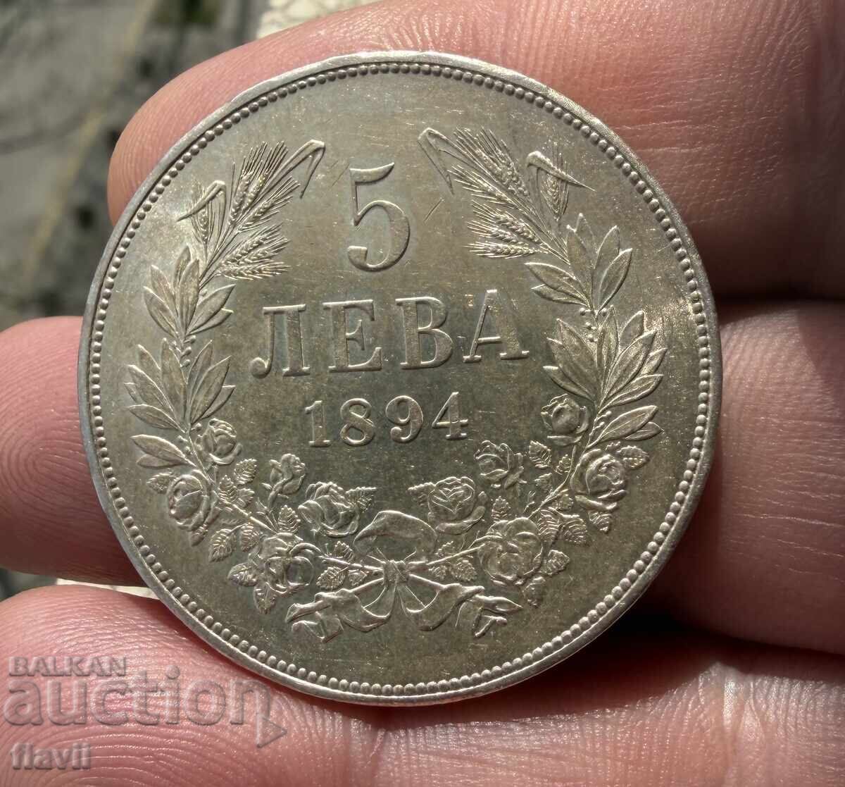 Monedă de argint 5 leva 1894 - 6