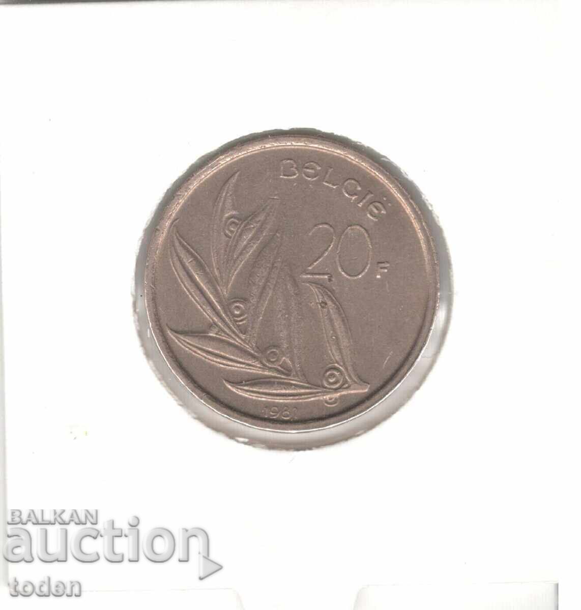 Licitație Belgia-20 Franci-1982-KM# 160-Baudouin I, text în neerlandeză