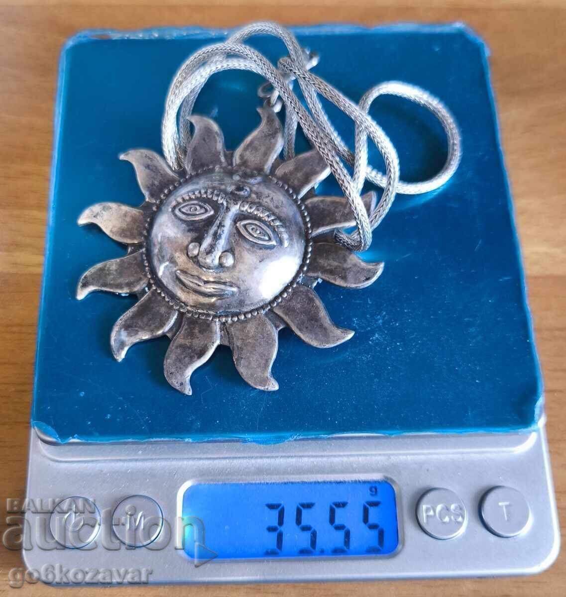 Pandantiv din argint „Soare” cu lănțișor „Șarpe” Mexic anii '70 925 - 6