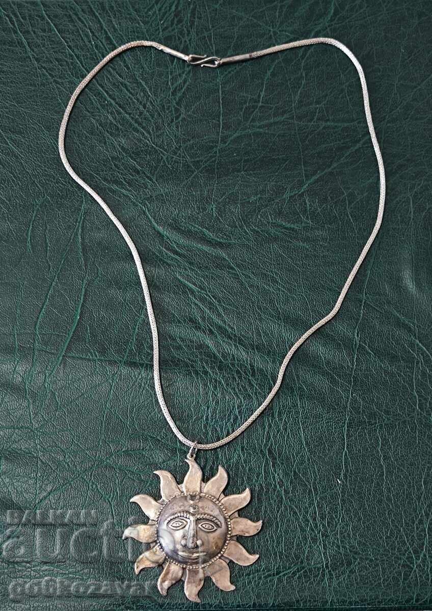 Pandantiv din argint „Soare” cu lănțișor „Șarpe” Mexic anii '70 925