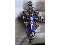 CRUCE FILIGRANATĂ DIN ARGINT EMAILAT, UNICAT! Secolul al XIX-lea