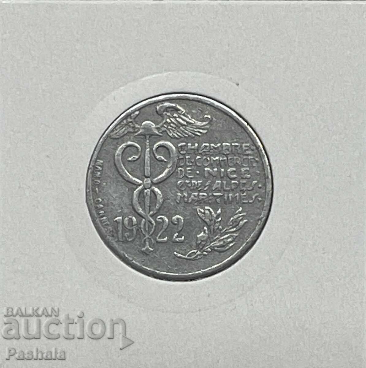 Franța 10 centime 1922. Orașul Nisa. Notgeld cu preț € 5.00 | 9.78 BGN