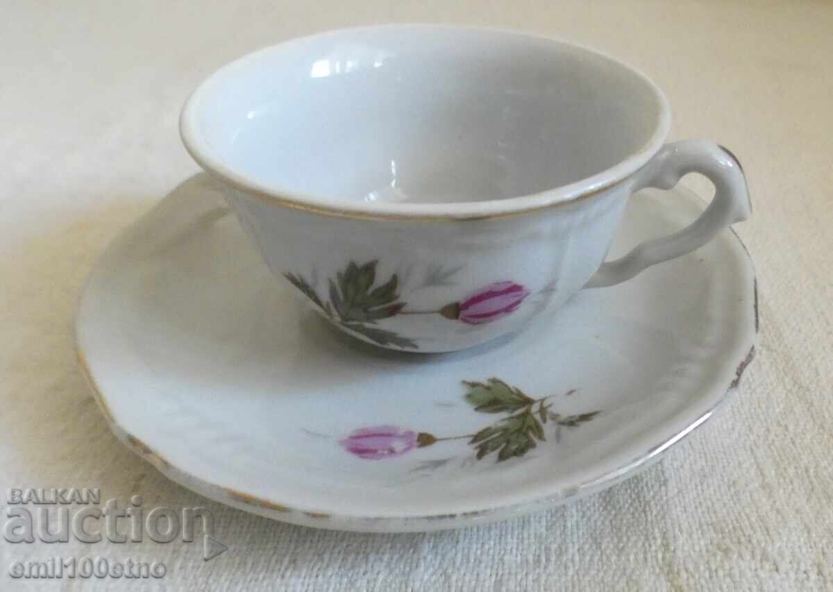 Аукцион Чаша за кафе с чинийка стар порцелан Коста Йорданов Видин