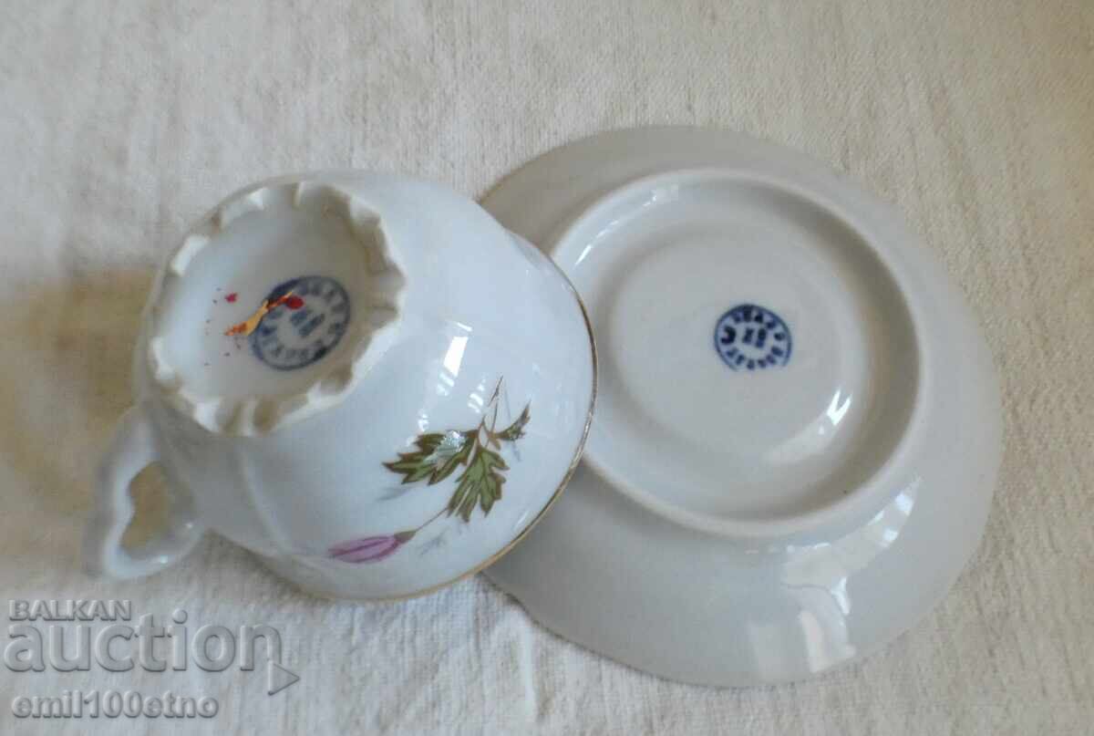 Чаша за кафе с чинийка стар порцелан Коста Йорданов Видин - 5