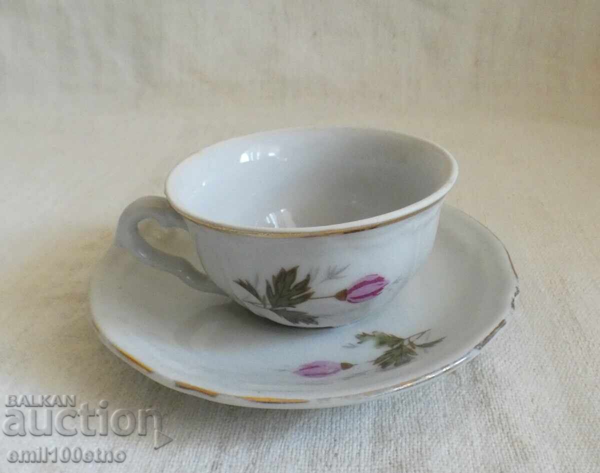 Чаша за кафе с чинийка стар порцелан Коста Йорданов Видин