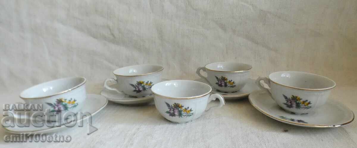 Licitație Set 5 cești de cafea cu 4 farfurioare, porțelan Kosta Yordanov Vidin