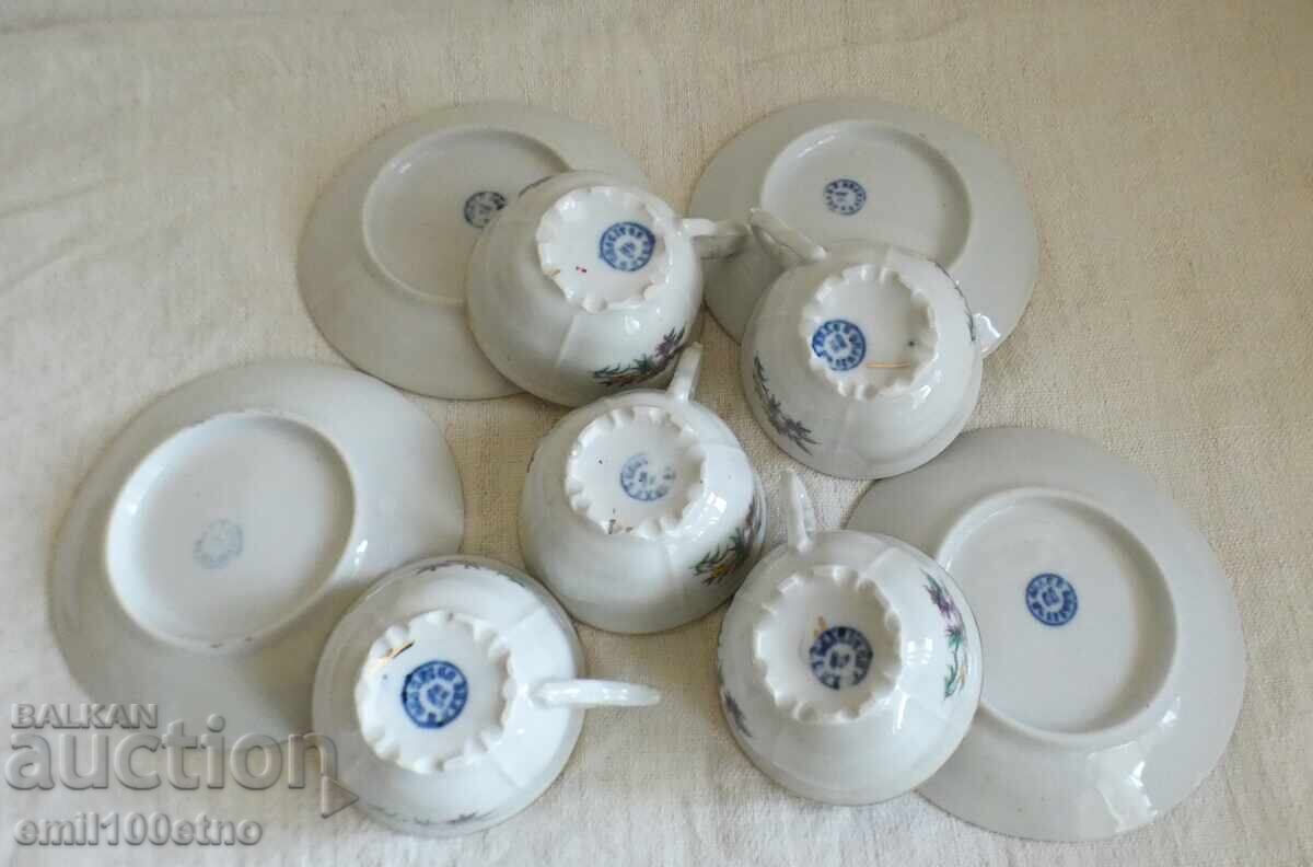 Set 5 cești de cafea cu 4 farfurioare, porțelan Kosta Yordanov Vidin - 6