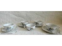 Set 5 cești de cafea cu 4 farfurioare, porțelan Kosta Yordanov Vidin