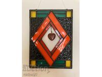 Βιτρό από χρωματιστό γυαλί με καρδιά για κρέμασμα στον τοίχο