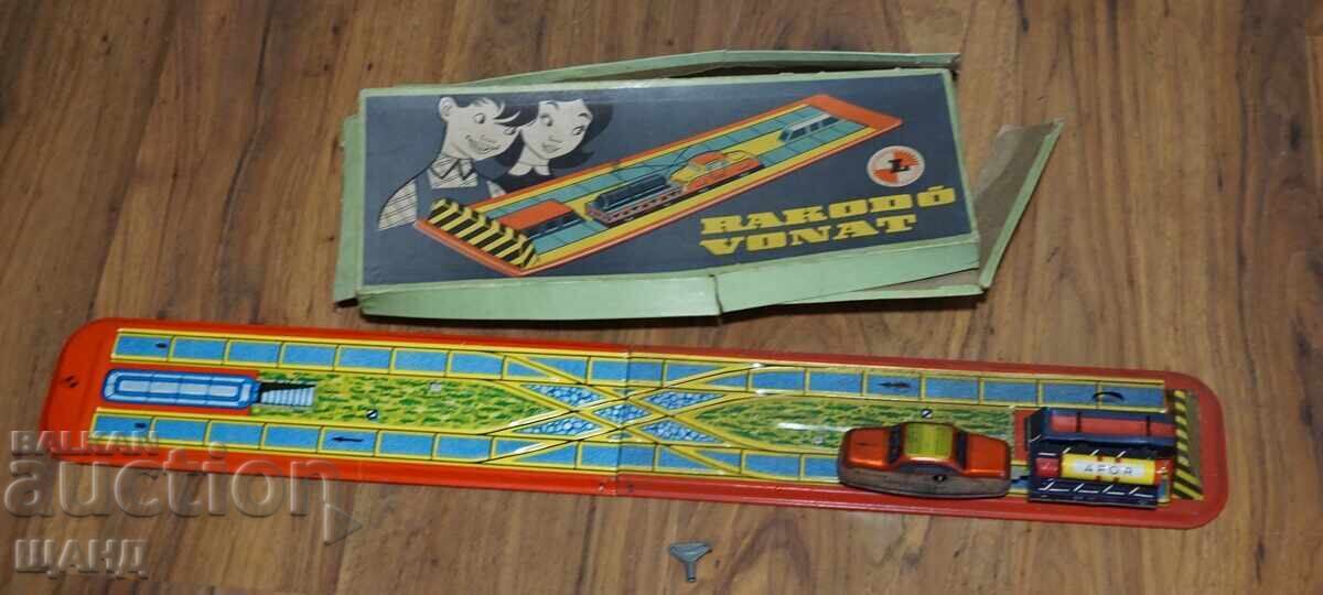 LEMEZ Vintage Hungarian metal mechanical toy train with box