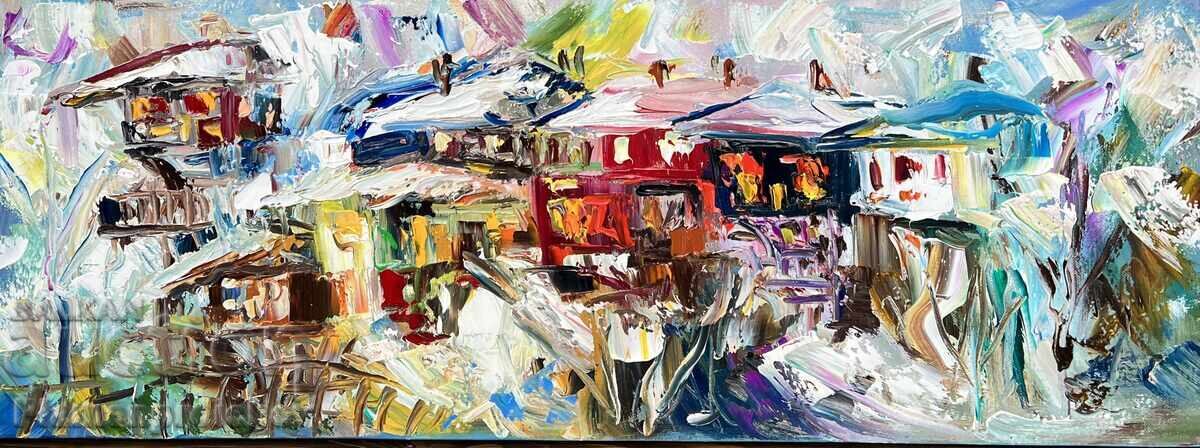 ABOVE THE ROOFS OIL PAINTING ON CANVAS DIAN PETROV 2025 with price € 260.00 | 508.52 BGN