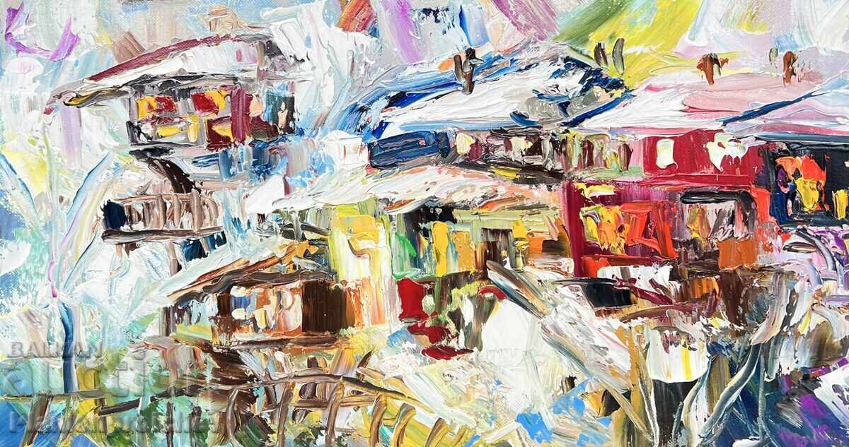 Delivery of ABOVE THE ROOFS OIL PAINTING ON CANVAS DIAN PETROV 2025