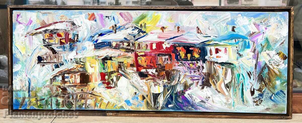 ABOVE THE ROOFS OIL PAINTING ON CANVAS DIAN PETROV 2025