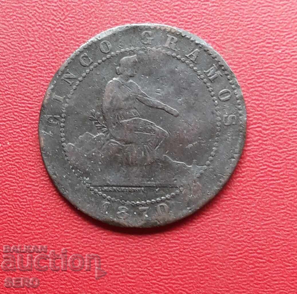 Spania-5 cenți 1870 OM-Barcelona