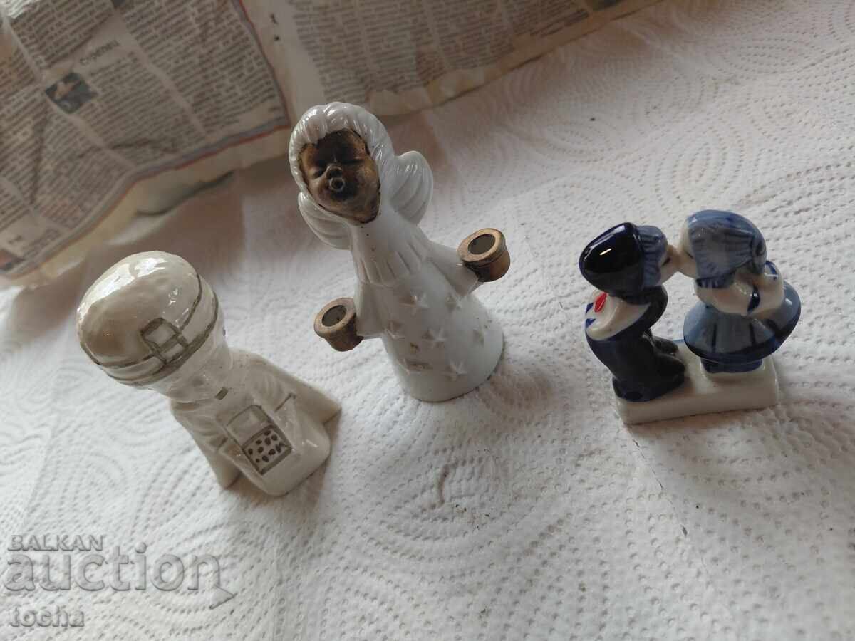 Old porcelain figurines, salt shaker, little elephant and duckling