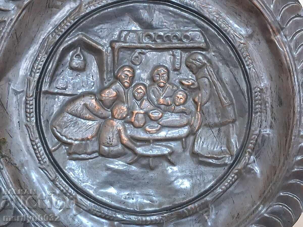 Декоративна медна чиния за стена сахан, бакър, паница с цена € 22.00 | 43.03 лв.