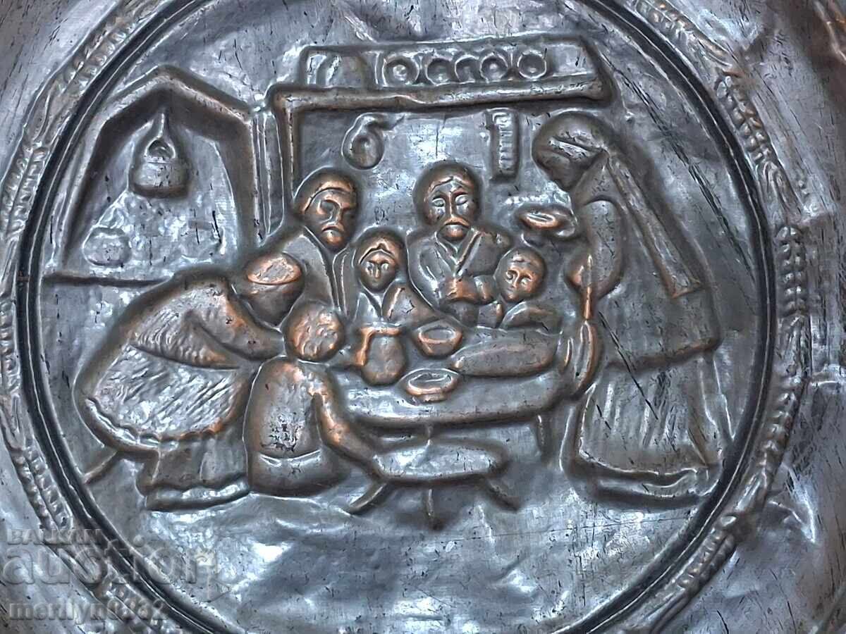 Декоративна медна чиния за стена сахан, бакър, паница - 5