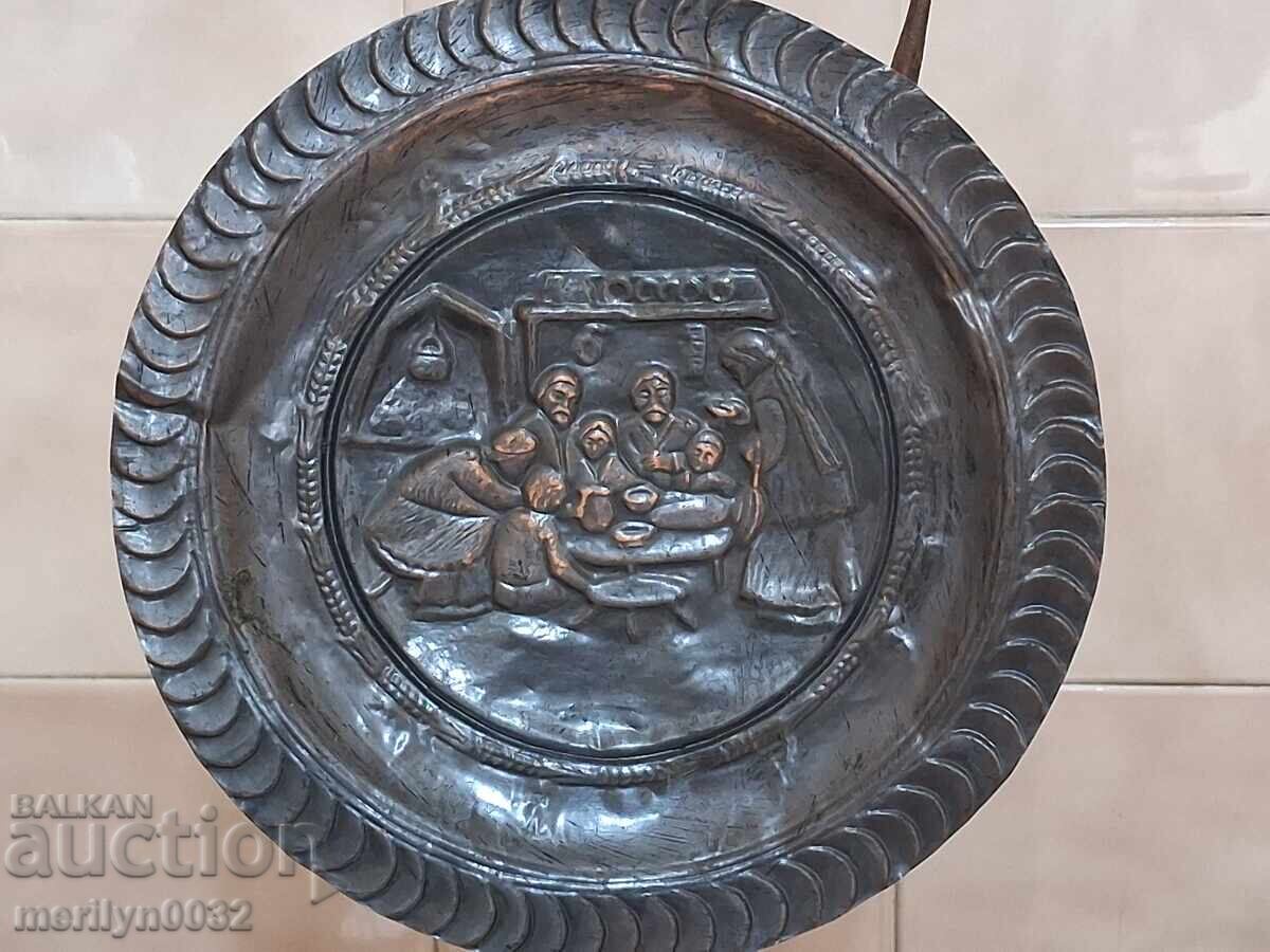 Декоративна медна чиния за стена сахан, бакър, паница - 6