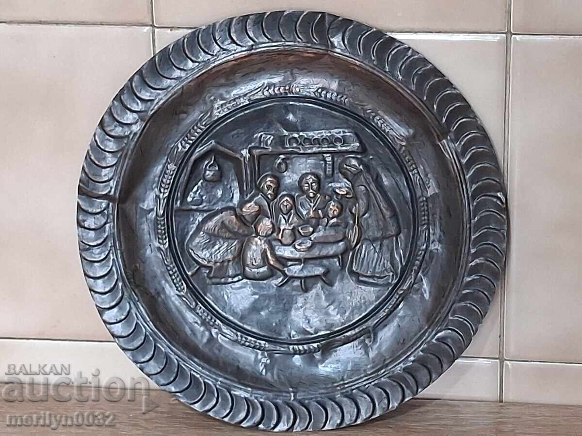 Декоративна медна чиния за стена сахан, бакър, паница