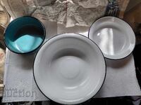 Enamel cookware from the socialist era, lot of three