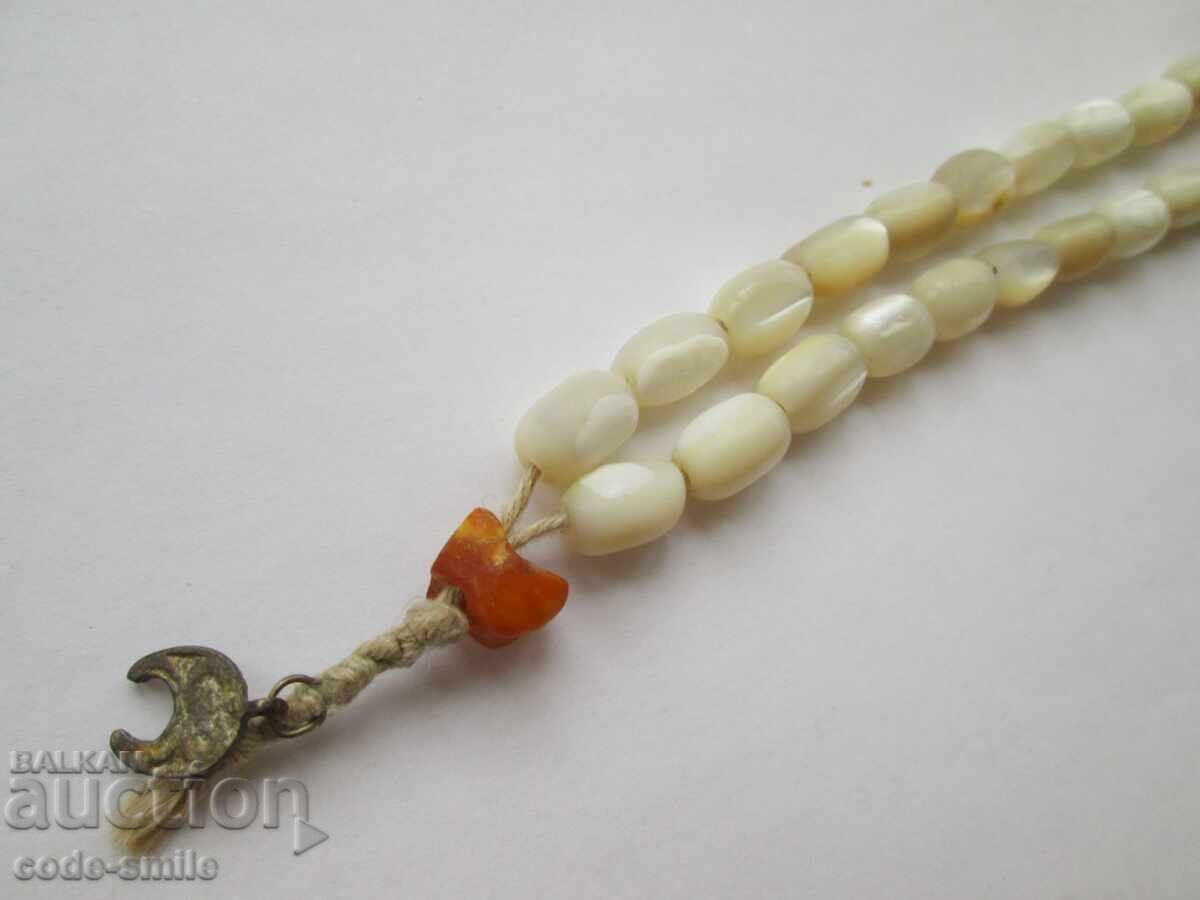 Старa седефена броеница 33 зърна седеф и сребърна висулка - 5