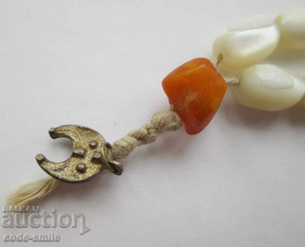 Старa седефена броеница 33 зърна седеф и сребърна висулка - 6