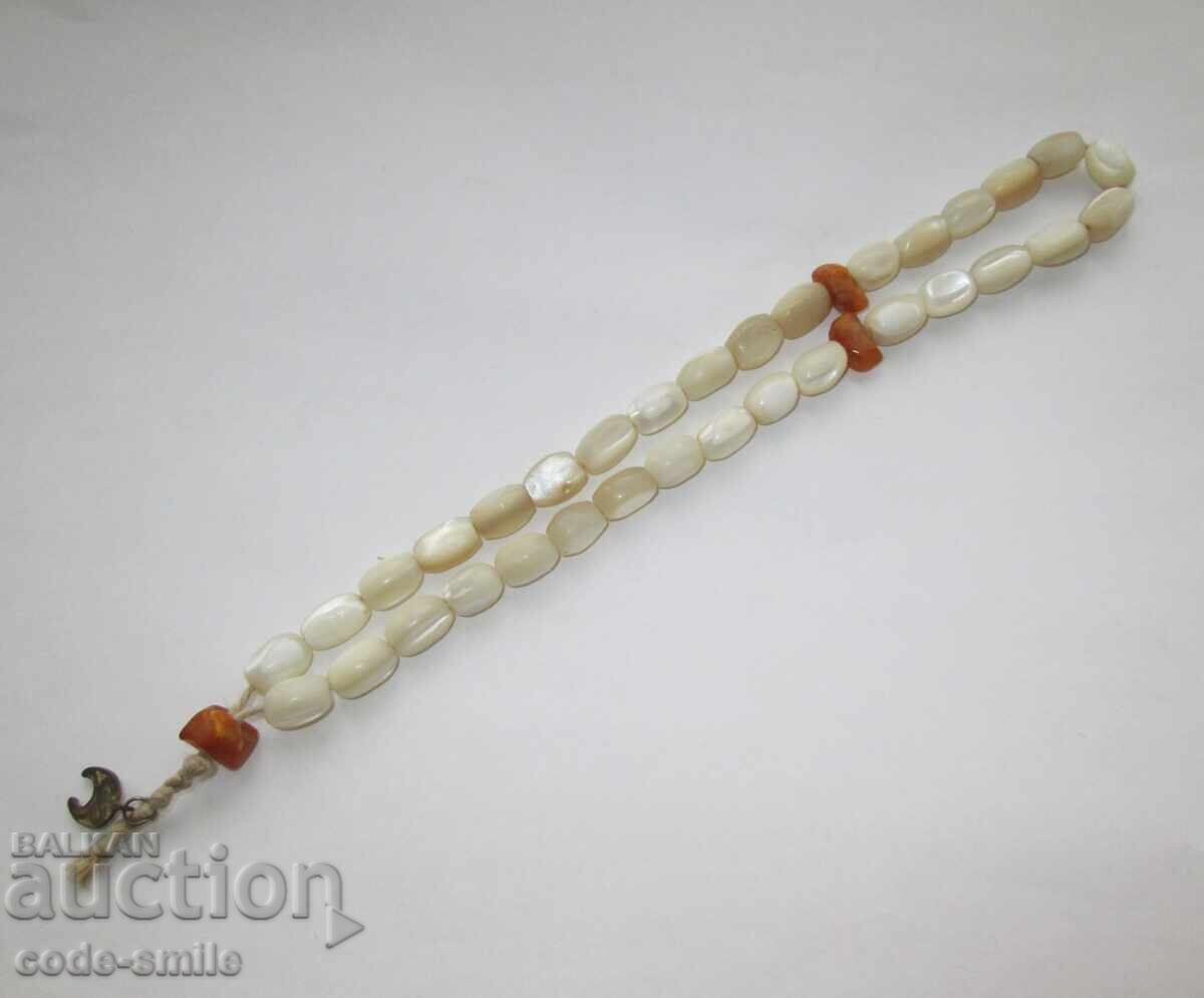 Старa седефена броеница 33 зърна седеф и сребърна висулка