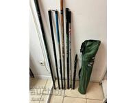 7 fishing rods with a case and a fishing chair