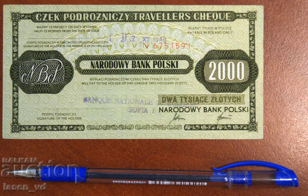 Cec de călătorie Polonia 2000 zloți cu preț € 0.01 | 0.02 BGN Cec de călătorie Polonia 2000 zloți cu preț € 0.01 | 0.02 BGN