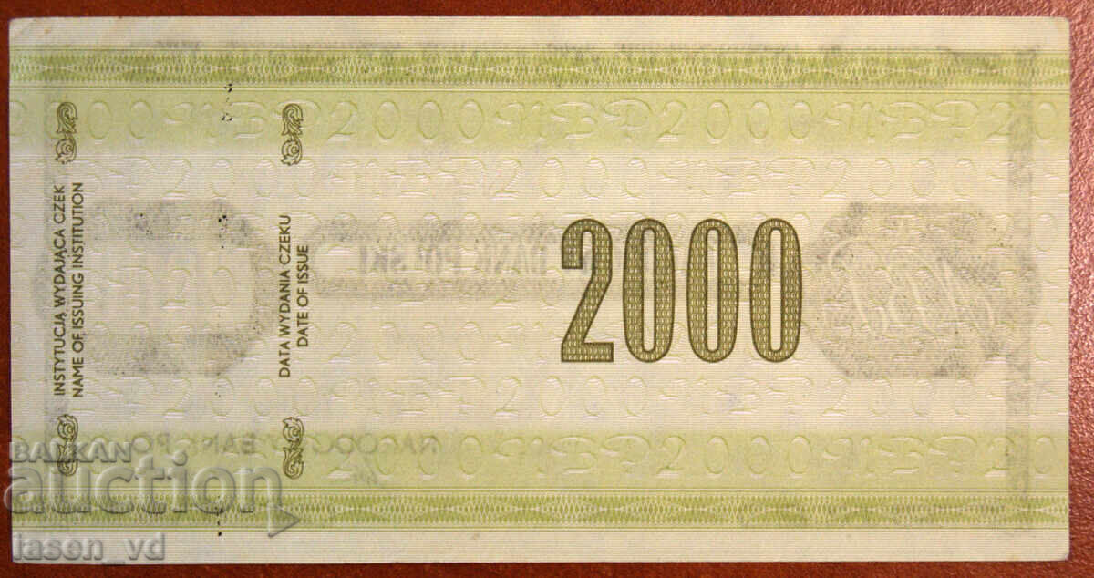 Licitație Cec de călătorie Polonia 2000 zloți Licitație Cec de călătorie Polonia 2000 zloți