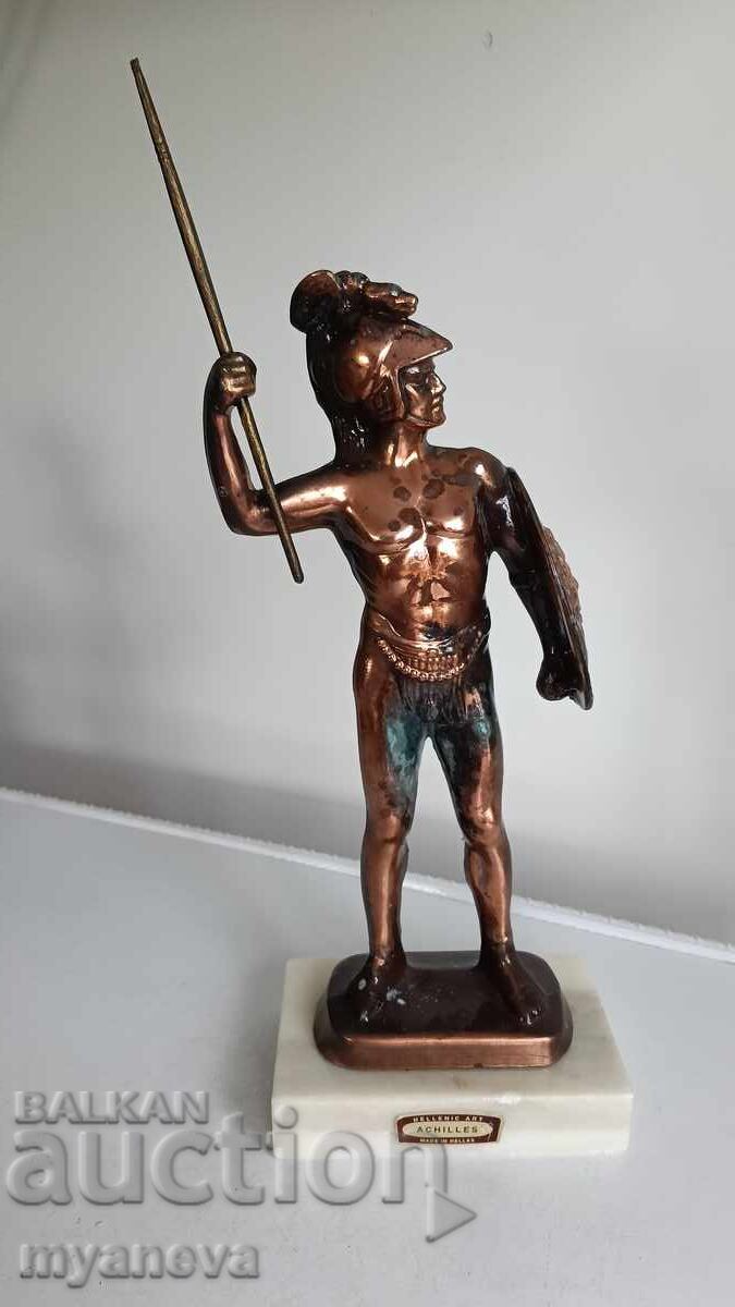 Παράδοση Αχιλλέας με ασπίδα και δόρυ, παλιά, μεταλλική φιγούρα