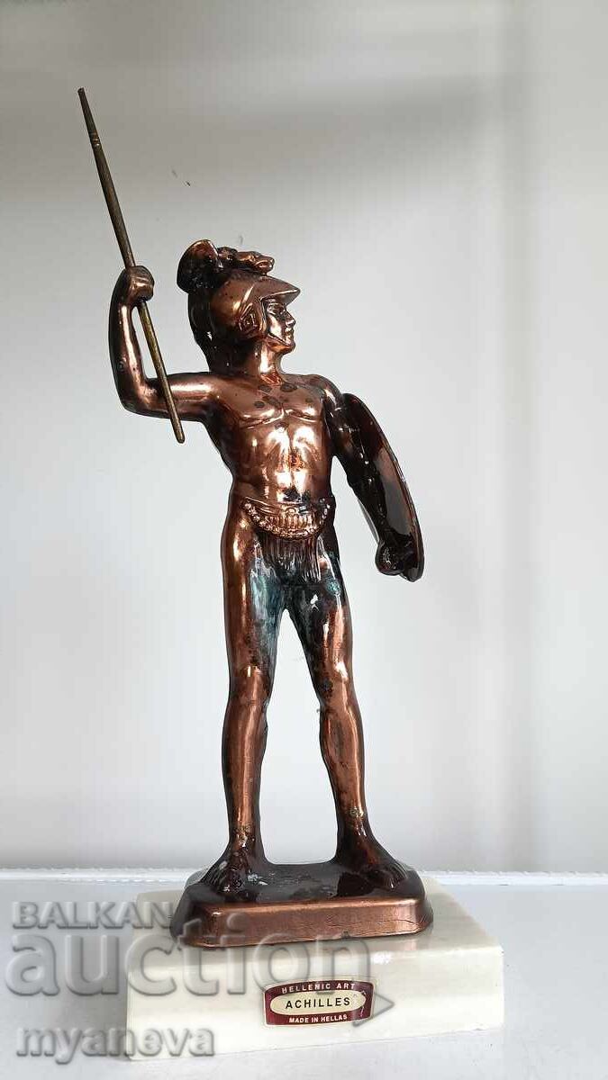 Αχιλλέας με ασπίδα και δόρυ, παλιά, μεταλλική φιγούρα