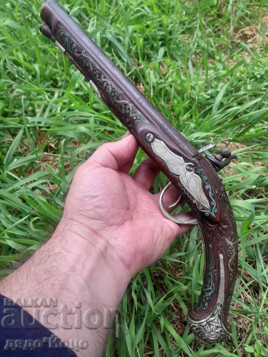 Pistol cu cremene balcanic otoman de 36 cm, mecanism OK - 5