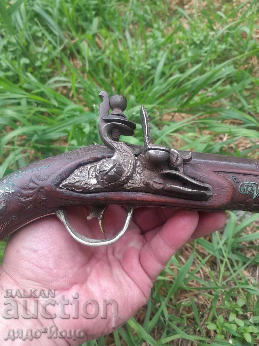 Pistol cu cremene balcanic otoman de 36 cm, mecanism OK - 6