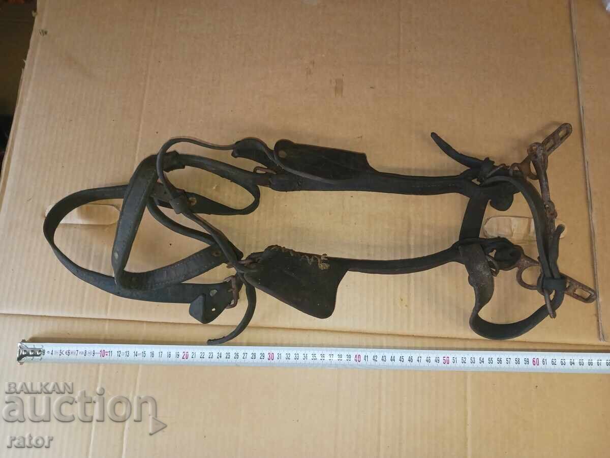 Old leather horse harness, headstall, halter, bridle