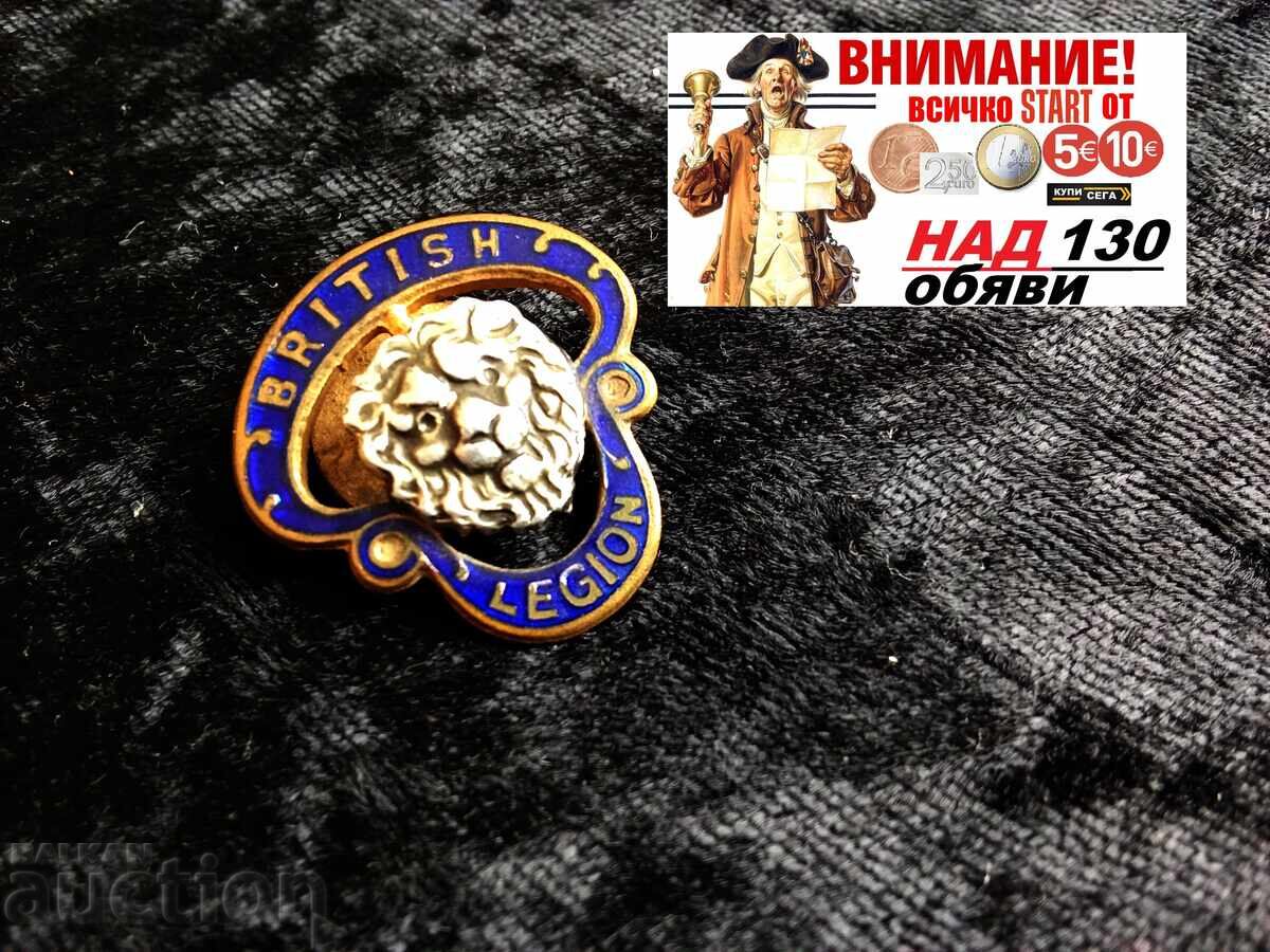 Антична емайлирана значка за ревер на Британския легион, JR