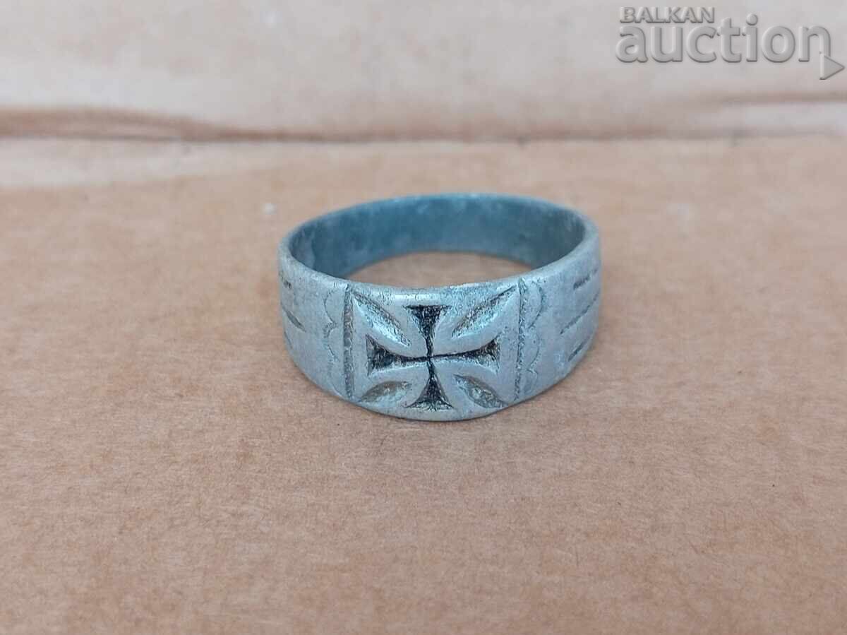 пръстен войнишко творчество с кръст WW1 WWI