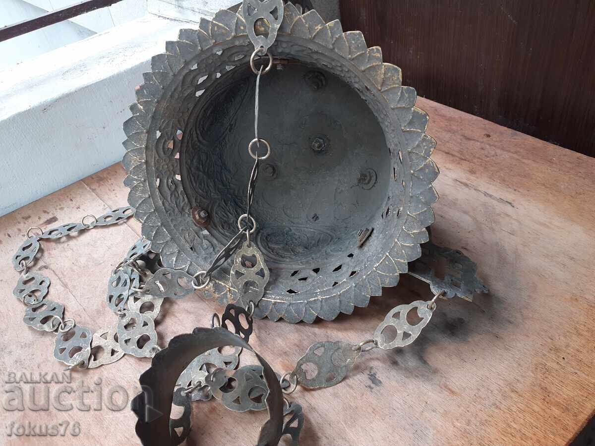 Huge antique hanging oil lamp brass censer incense burner - 5