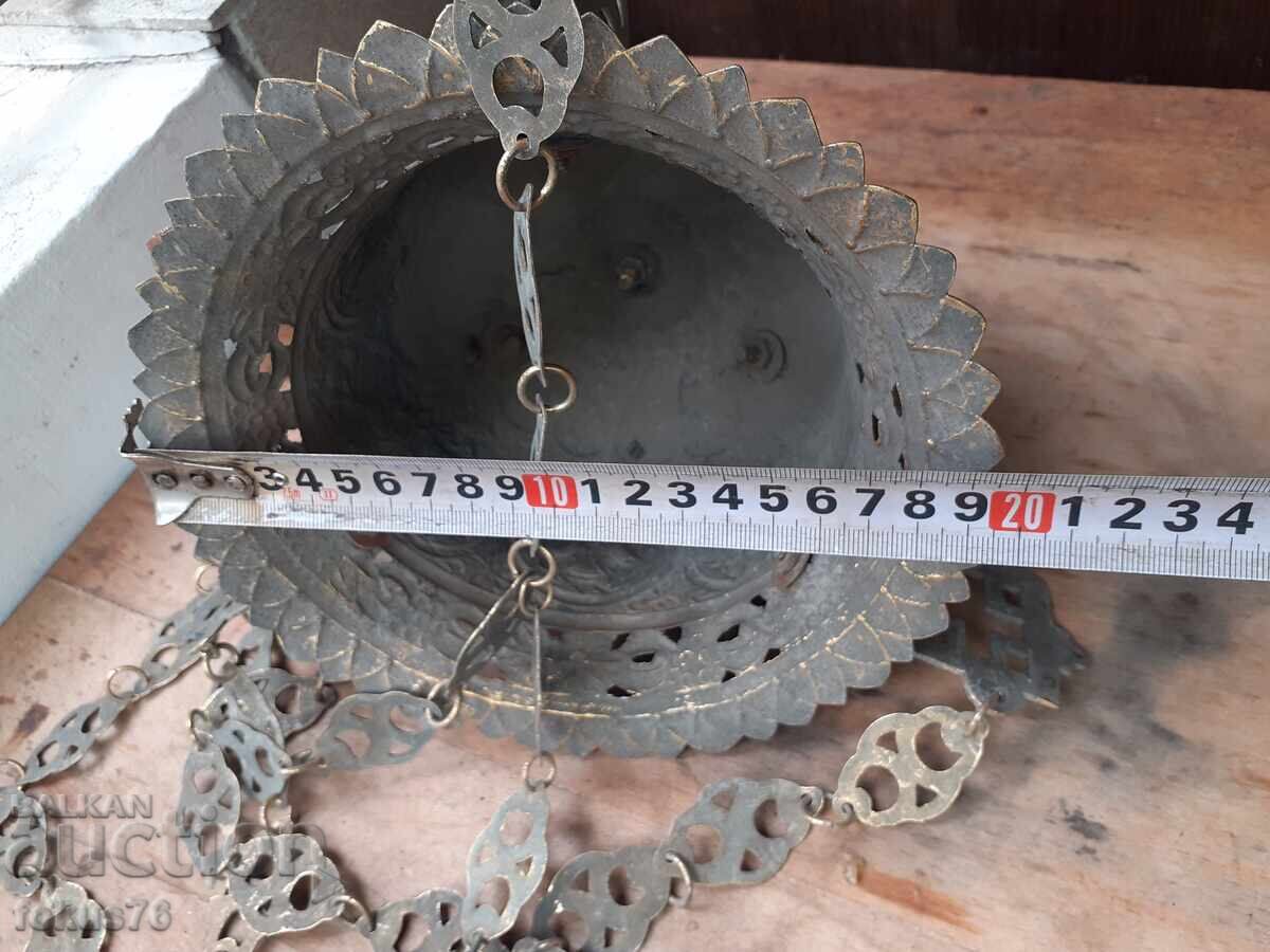 Huge antique hanging oil lamp brass censer incense burner - 7