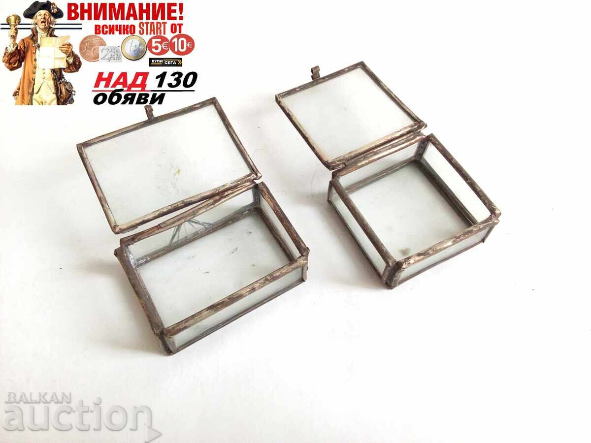 Vintage Brass Glass Jewelry Box with Square Shape