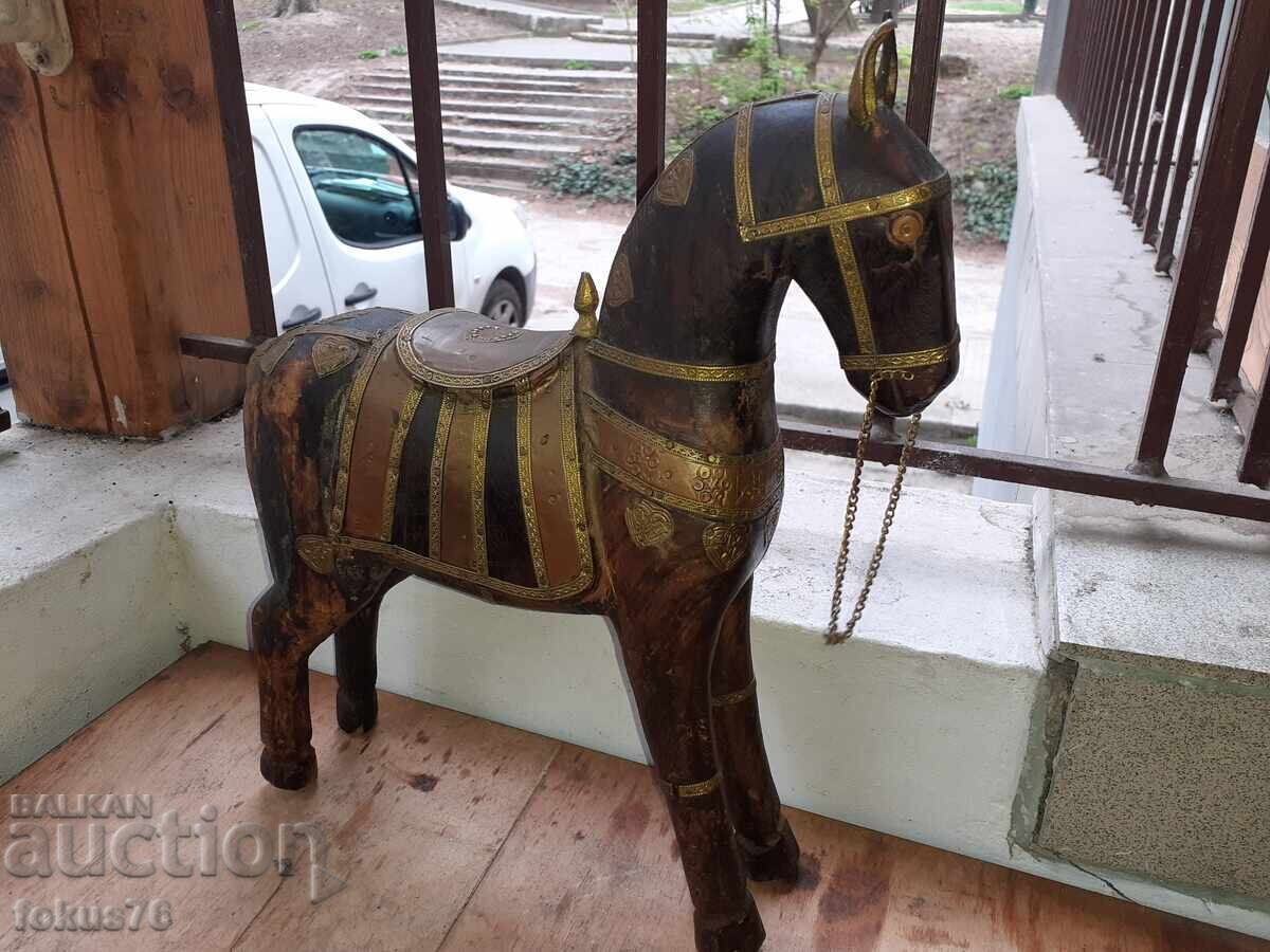 Старо антикварно дървено конче с месинг статуетка фигура кон с цена € 89.00 | 174.07 лв.