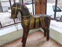 Παλιό αντίκα ξύλινο αλογάκι με ορείχαλκο αγαλματίδιο φιγούρα άλογο