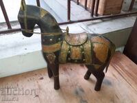 Παλιό αντίκα ξύλινο αλογάκι με ορείχαλκο αγαλματίδιο φιγούρα άλογο